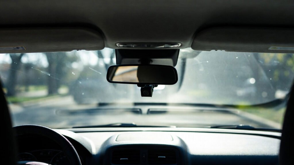 ¿Son legales las dashcam en España? Muestra una imagen de como no debe ir instalada una cámara.